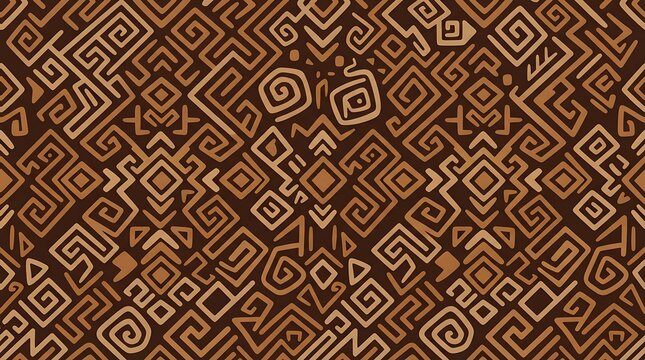 Brown Tribal Seamless Pattern with African Maya Ethnic Aztec Line Geometric Ornament Abstract Background Texture