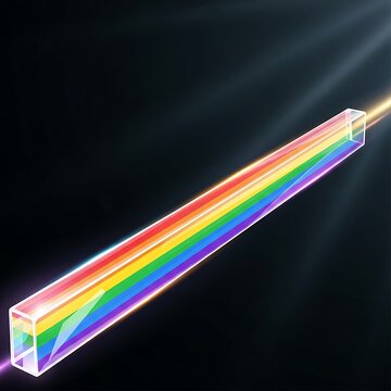 Luminous rainbow light passing through a glass rectangular prism
