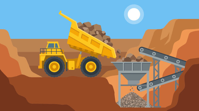 Mining Truck Dumping Load at Quarry Processing Site