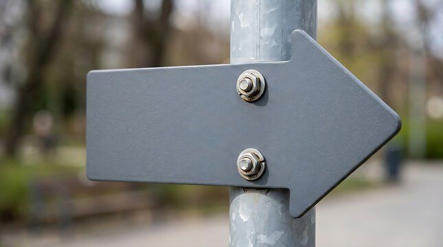 Metal directional arrow sign on pole.