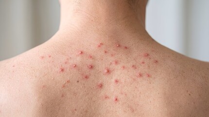 Fototapeta premium Macro Close Up of Folliculitis Red Bumps and Pustules on Back Skin