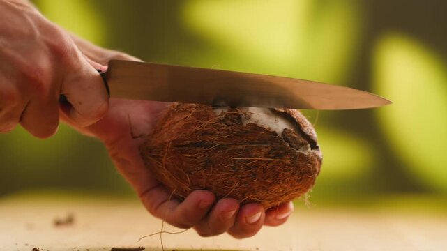 Coconut, Fresh whole and halved coconut isolated on a white background. Tropical exotic fruit with natural brown shell and white flesh. Healthy organic food, vegan ingredient, summer, close-up.