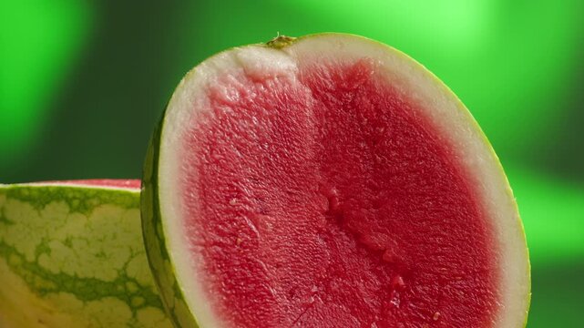 Man cutting watermelon - cut piece with knife. Young watermelons Citrullus lanatus. Topic - melons and gourds, farmer cultivation of watermelons