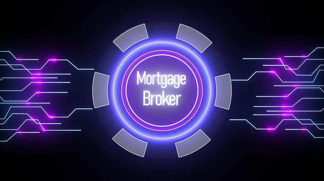 Modern digital mortgage broker logo with futuristic circuit design