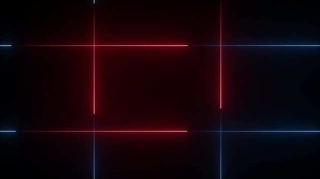 Neon grid lines on dark background with blue and red accents