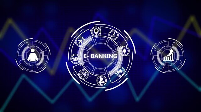 Concept of digital economy, e-payment, and online banking. E- banking on the virtual display. Abstract business graph technology background with alpha channel, 4K