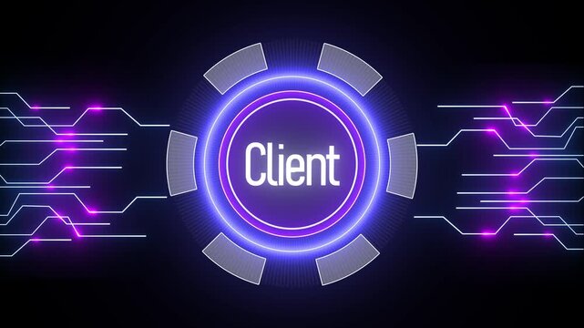 Modern client connection network interface with glowing circuit design