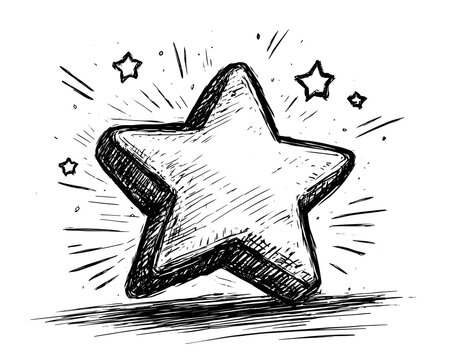 Hand-drawn sketch of a shining 3D star with radiating lines, symbolizing quality and excellence