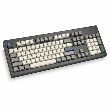 Mechanical keyboard and modular keypad isolated on white background, front three quarter studio view