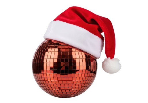 Disco ball wearing Santa hat.