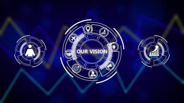 Business, Technology, Internet and network concept. virtual screen of the future and sees the inscription: Our vision a futuristic holographic advanced HUD circle platform, success business graph