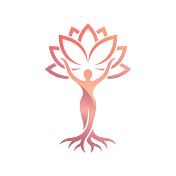 Abstract representation of a human figure merging with a lotus flower, symbolizing growth and spirituality.