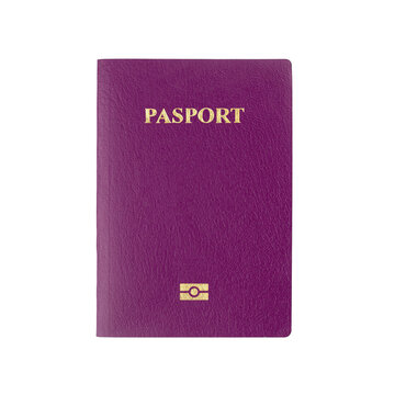 Close-up of  purple passport cover isolated on white. Ideal for tra