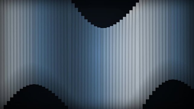 Monochrome 3D vertical bars waving in a fluid motion with blue lighting, ideal for technology presentations, motion backgrounds and digital screens