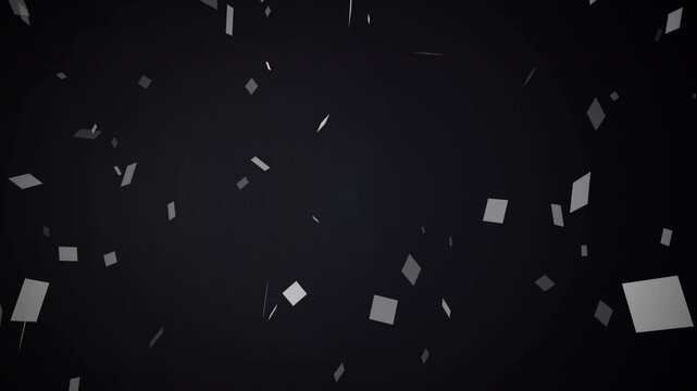 Minimalist white paper squares floating in dark space, 3D render motion background, ideal for motion design, corporate presentations and abstract visuals