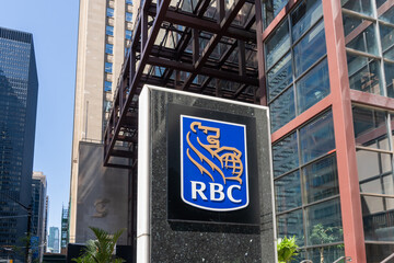 Fototapeta premium Toronto, Ontario, Canada - August 5, 2026: Royal Bank of Canada (RBC) commercial office tower and business center located on King Street West in the Financial District of downtown Toronto, Ontario, Ca