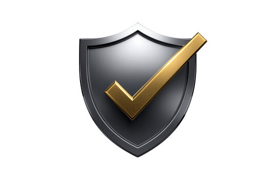 Black shield badge with gold check mark