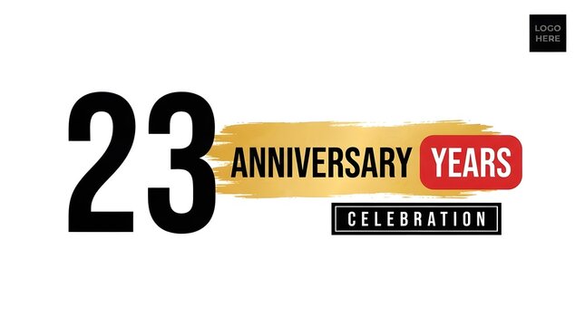 Twenty three years anniversary celebration design with gold brush stroke texture and bold black typography