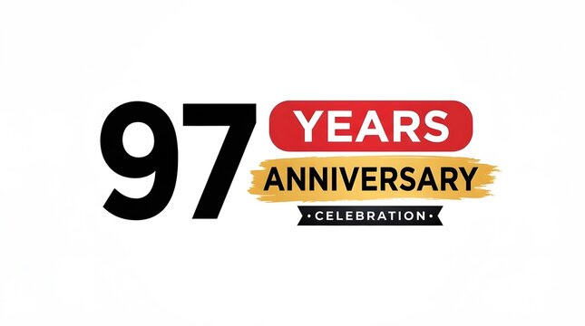 Ninety seven years anniversary celebration logo with bold black numbers and decorative red and gold text elements