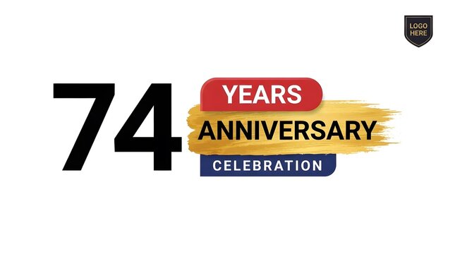 Seventy four years anniversary celebration graphic design with bold typography and artistic brush stroke background element