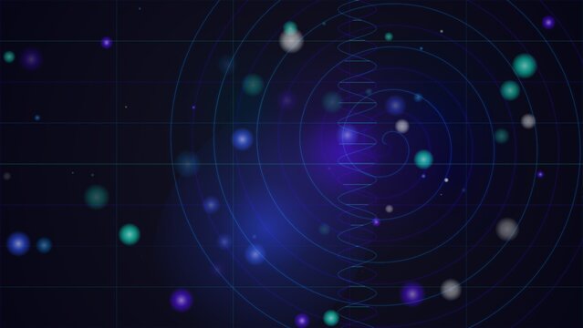 Abstract radar screen with concentric circles and floating glowing orbs