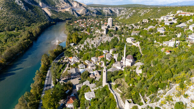 Pocitelj historical village in bosnia and herzegovina with neretva river