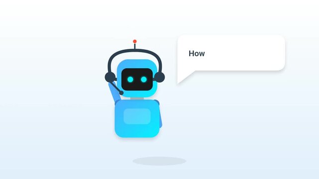 Friendly Blue Chatbot Character Waving Hello for Customer Support Service