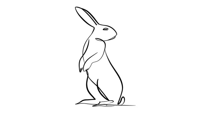 Minimalist rabbit line art white background.