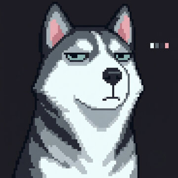 Unimpressed Husky Pixel Art with Side Eye Expression