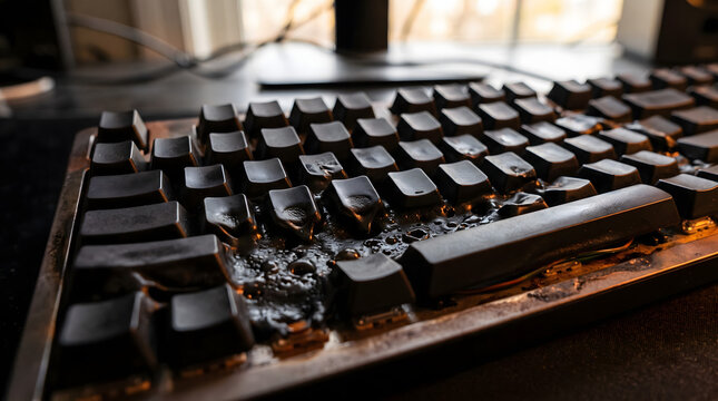 Extreme Heat Concept: Computer Keyboard Keys Melting Under High Temperature