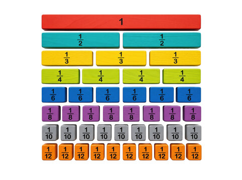 Colorful wooden fraction bars for mathematics education