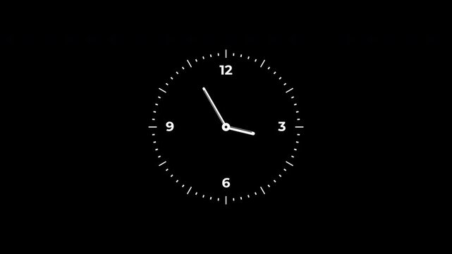Minimalist analog clock with white ticking clock face on black background