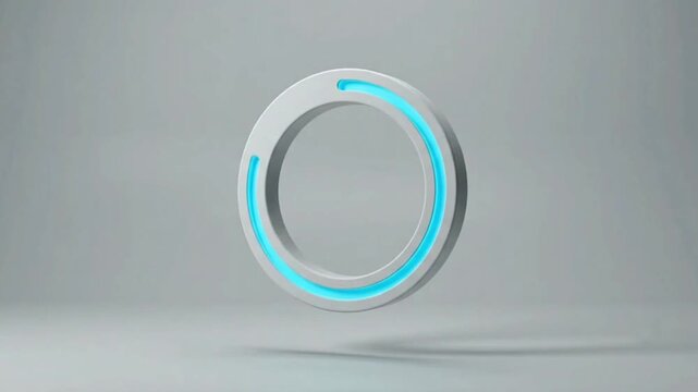 Clean 3D white circular progress ring with glowing cyan LED motion graphic background