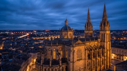 Fototapeta premium Gothic cathedral at twilight in a European city