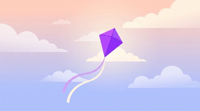 Purple kite flying in a cloudy sky