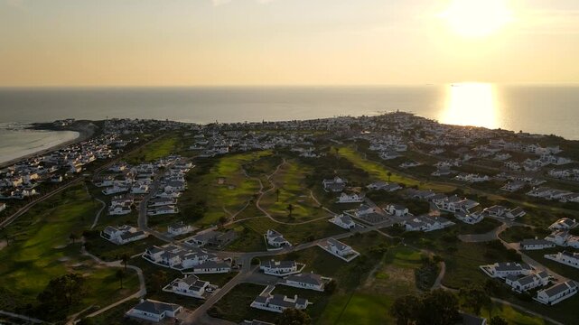 Sunrise over Shelley Point Golf Estate at St Helena Bay, Cape West Coast. Aerial