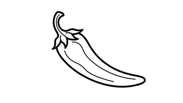 Black and white chili pepper illustration white background.