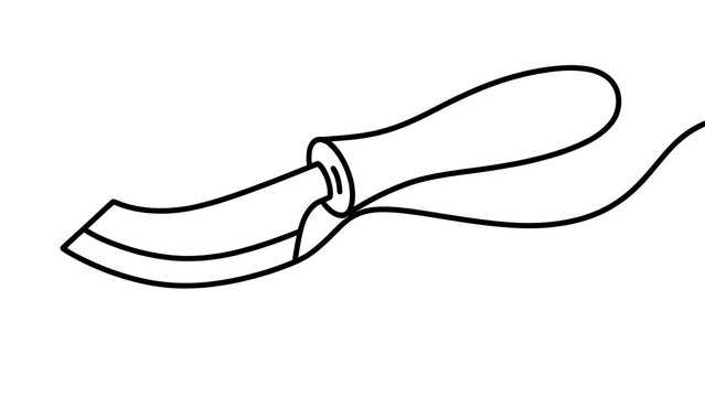 Black line art knife illustration white background.