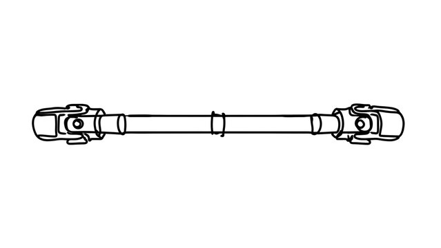 Drive shaft with universal joints on white background.