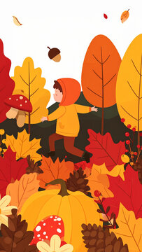 A charming seasonal illustration ideal for autumn-themed children's editorial or greeting card designs.