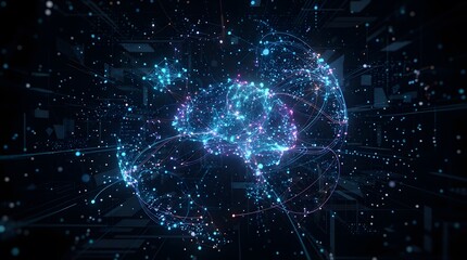 Fototapeta premium Artificial intelligence brain concept with glowing neural network nodes and connections in a digital space
