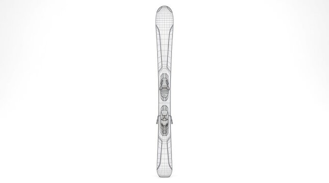Wireframe of ski equipment with bindings on white background