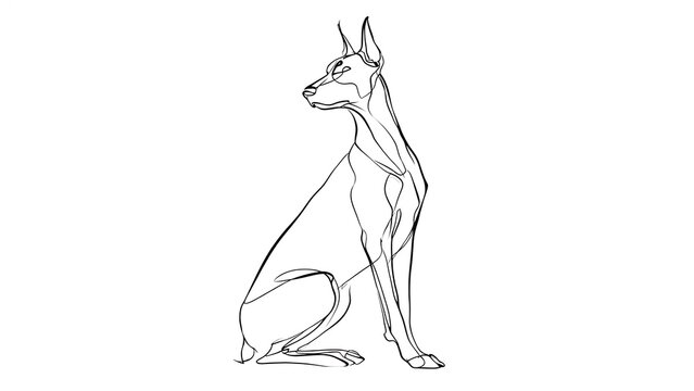 Elegant Doberman line art illustration white background.