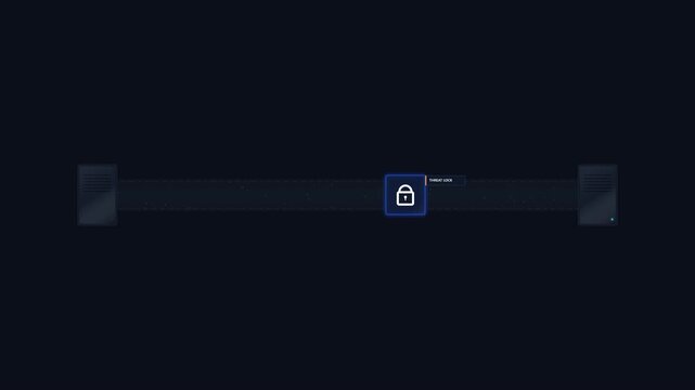 Enterprise secure data transfer animation showing encrypted communication between servers with protected file exchange and secure digital infrastructure.