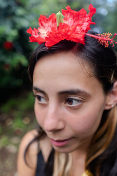Flower on beautiful girls head
