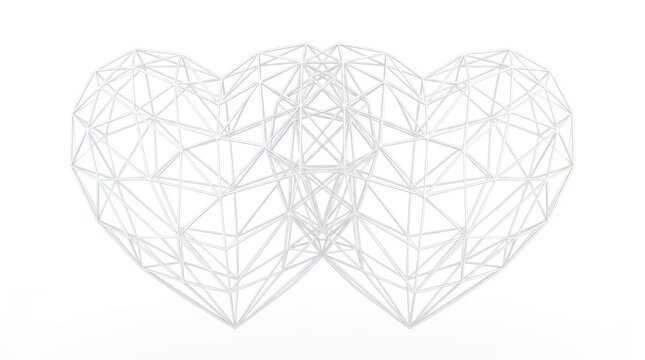 Interlocking geometric hearts wireframe abstract design