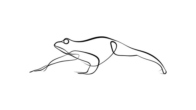 Minimalist frog line art drawing white background.