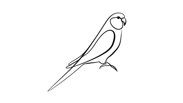 Minimalist parrot line art on white background.