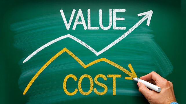 Value and cost analysis with hand drawing financial growth chart