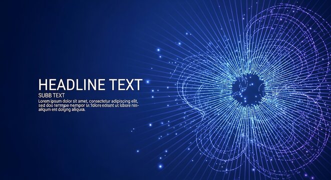 Futuristic blue digital network background, abstract technology data visualization with glowing particles, high-tech cyber security concept banner